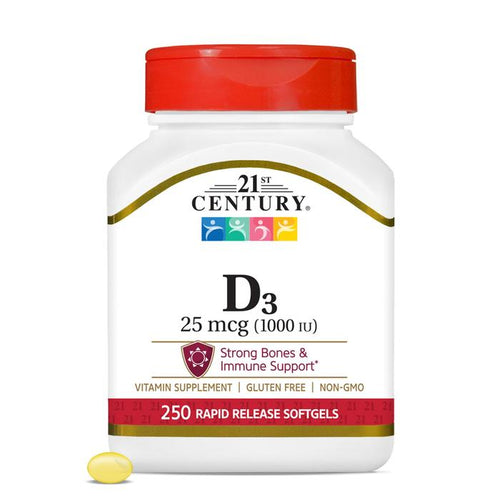 Vitamin D3 25 mcg (1000 IU) Rapid Release Softgels 250 EA 21st Century