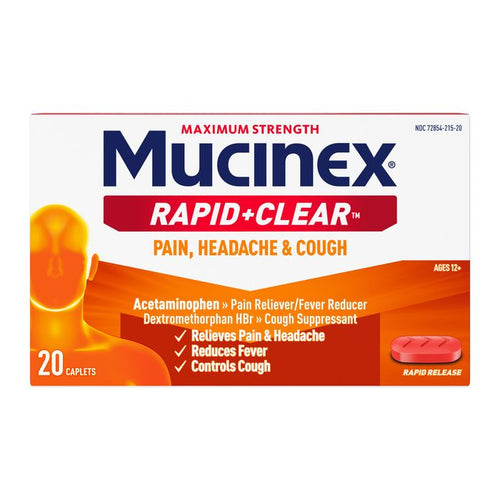 Mucinex Rapid+Clear Pain Headache Cough Caplets 20ct