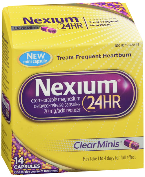 Nexium 24HR Esomeprazole Magnesium 20 mg Acid Reducer Clear Minis Capsules 14 EA