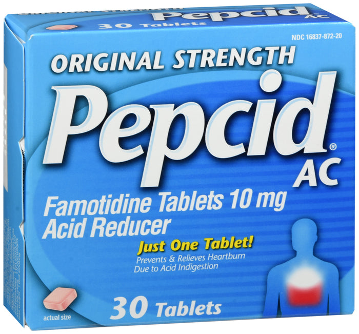 Pepcid AC Famotidine 10 mg Acid Reducer Tablets Original Strength 30 EA