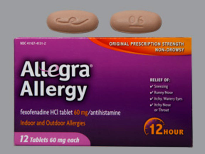 Allegra Allergy 12 Hr Fexofenadine HCl 60 mg Antihistamine Tablets 12 EA